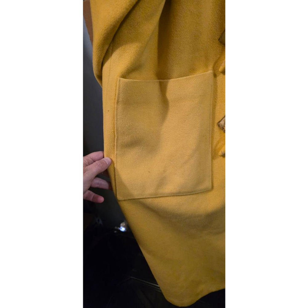 Women's NANCY HELLER Yellow Cashmere Wool Cape Coat with Wooden Toggles XL - Picture 7 of 14